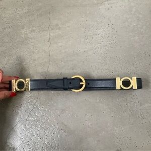 Salvatore Ferragamo Black Leather Belt with Gold Hardware